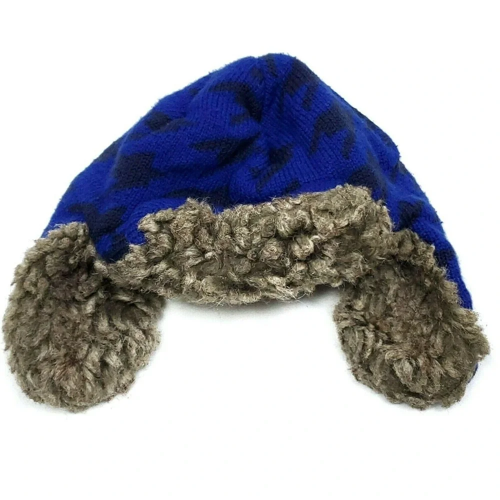 Sherpa Trapper Hat Boys 2T 3T 4T 5T Blue Brown Sweater Knit Faux Fur Winter
